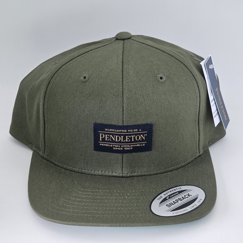 NWT Pendleton Logo Army Green Flat Brim Snapback Hat GM140-41132 100% Cotton